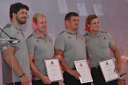 Warren Whiteley, Ross Cronje, Ruan Dreyer, Andries Coetzee of the Lions during the Annual Lions Awards Function at Emirates Airline Park on February 03, 2018 in Johannesburg, South Africa. 