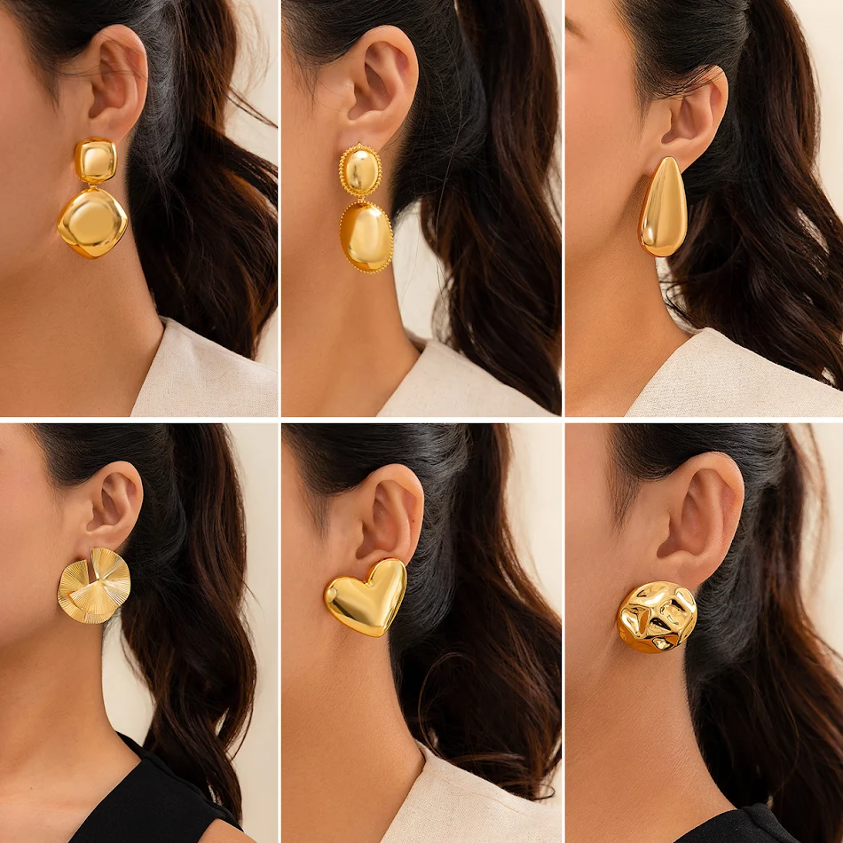 Brincos de pressão femininos em formato de gota d'água brilhante, design de feijão, perfeitos para adicionar elegância ao visual.