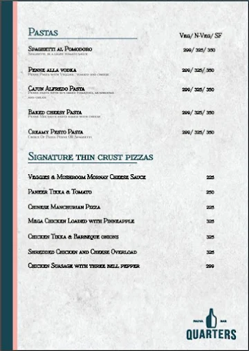 Quarters Pauva Bar menu 