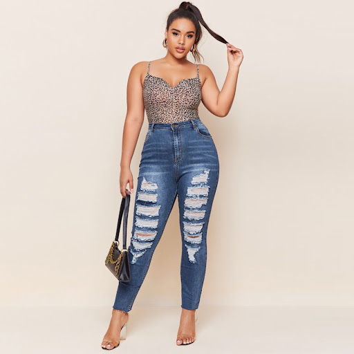 Title 6, Washed Ripped Fat MM Slim Plus Size Pencil Pant...