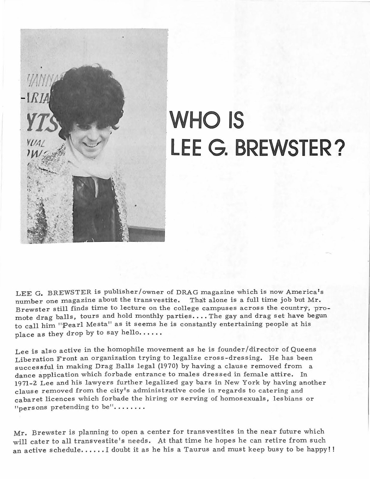 Who is Lee G. Brewster? Story