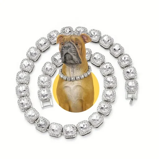 Diamond Dog Collar Bling Diamond Dog Necklace Cuban Gold Chain for Cats Dogs Jewelry Metal Material