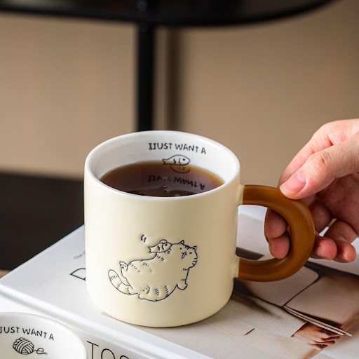 Title 7, Hand Painted Cute Cat Printing Ceramic Cup Suit...