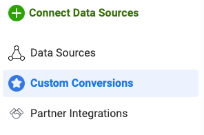 Screenshot of "Custom Conversions" selection in the Events Manager