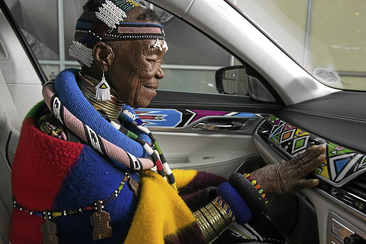 A BMW 7 Series painted by Esther Mahlangu (pictured) was on show at the Joburg Art Fair in 2017.