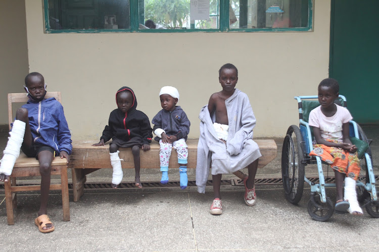 Children with snakebites line up for treatment at Baringo County Referral Hospital in Kabarnet in April 2020.