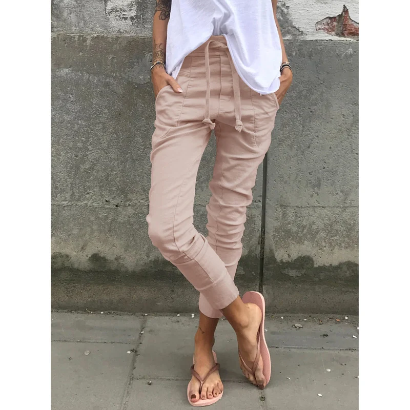 Pantalon Casual Taille Élastique, Micro-Stretch et Poches. Confortable et Polyvalent, Idéal pour un Look Décontracté et Actif, Parfait au Quotidien.