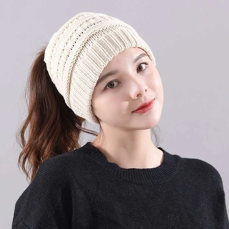 Dames paardenstaart effen kleur warme casual wollen hedging hoed
