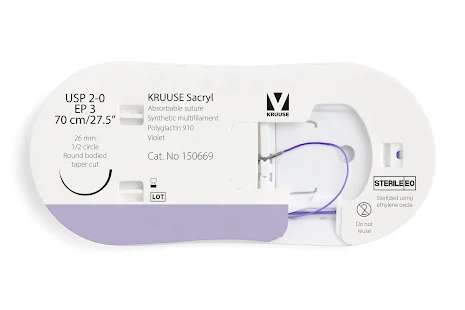 KRUUSE Sacryl Sutur, USP 2-0/EP 3, 70 cm, violet, 12st