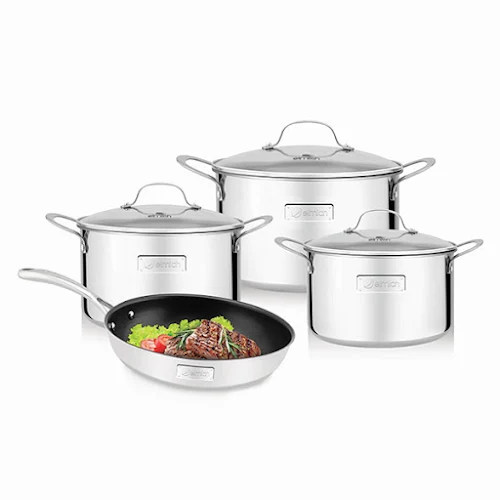 Bộ nồi chảo Inox cao cấp 3 lớp đáy liền TRI-MAX 4 chiếc size 18cm, 20CM, 26CM và chảo 26CM