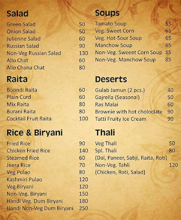 Nh 22 Dhaba menu 