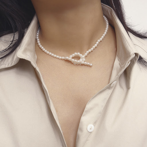 Title 8, Pearl Geometric Single Layer Necklace
