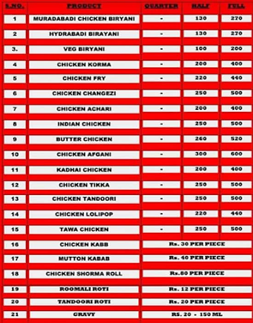 Shama Chicken Corner menu 