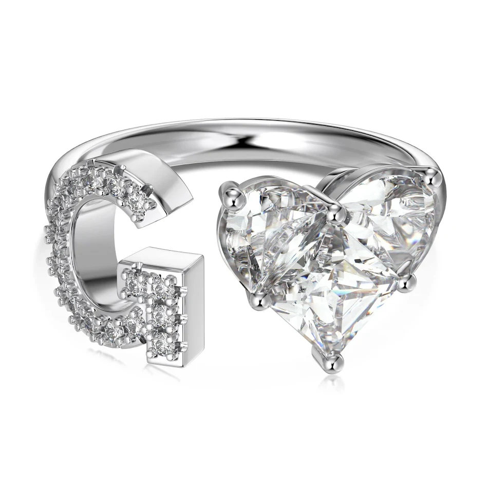 Sterling zilveren ring met 26 Engelse letters, modieus en eenvoudig design, geavanceerd, met zirkonia, dames sieraden.