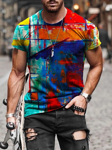 Title 5, Mens Casual Fashion Abstract Painting Print Sh...