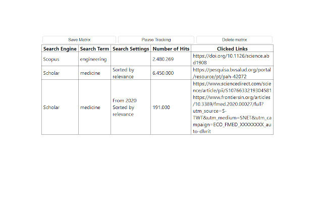 Search Matrix Maker chrome extension