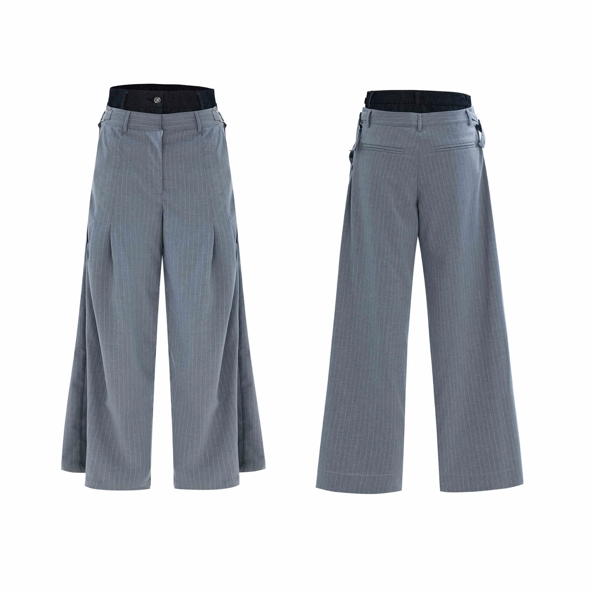 Title 4, Niche Double Waist Striped Suit Pants, Raw Deni...