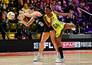 Karin Burger of New Zealand and Shanice Beckford of Jamaica during the Netball World Cup 2023, Pool G match at Cape Town International Convention Centre Court 1 on August 03, 2023 in Cape Town.