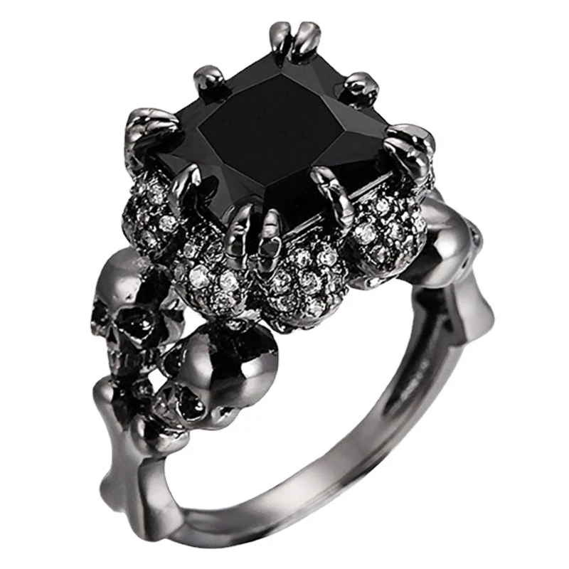 Title 5, Zwarte schedel zirkonia ring, trendy gothic mod...
