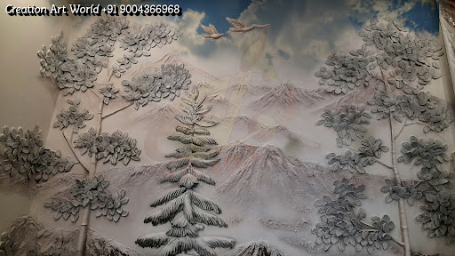 WHITE CEMENT BASED WALL MURAL ART