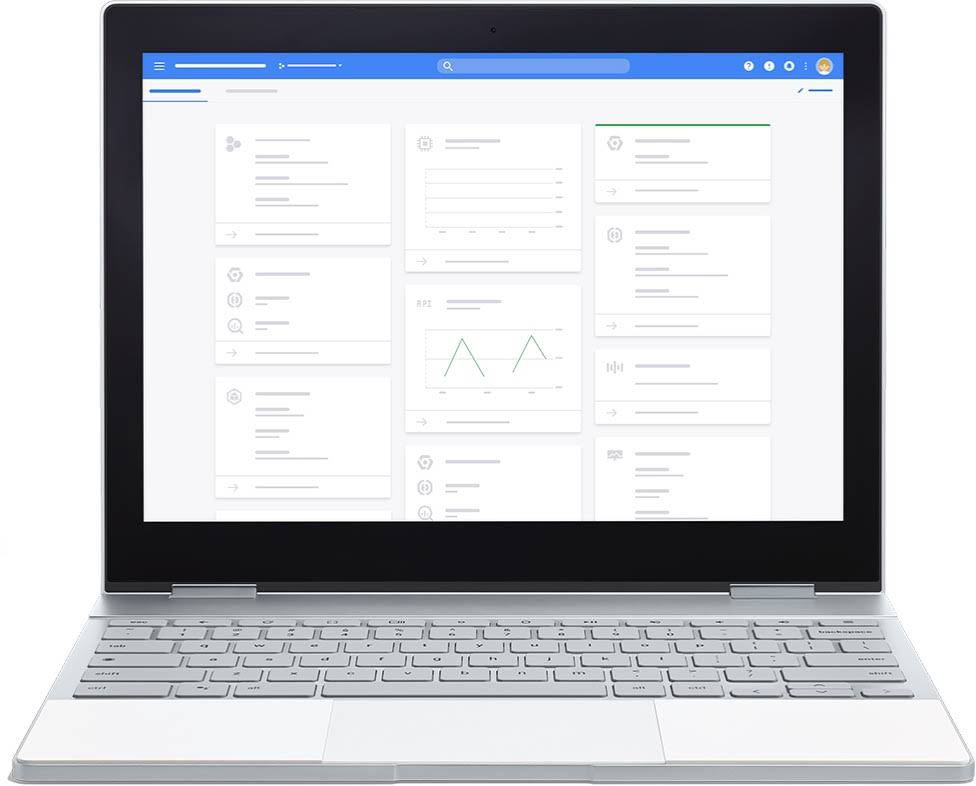 顯示 Google 資訊主頁的 Chromebook 筆電。