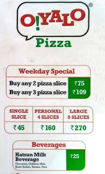 Oyalo Pizza menu 