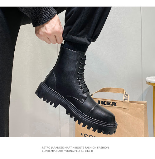 Title 7, British Style Martin Boots for Men with Side Zi...