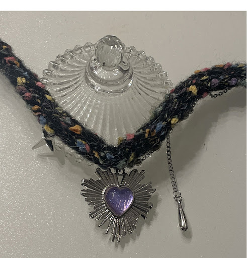 Title 7, Purple Heart Tassel Wool Choker Necklace, an el...