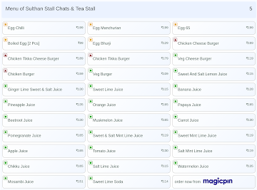 Sulthan Stall Chats & Tea Stall menu 