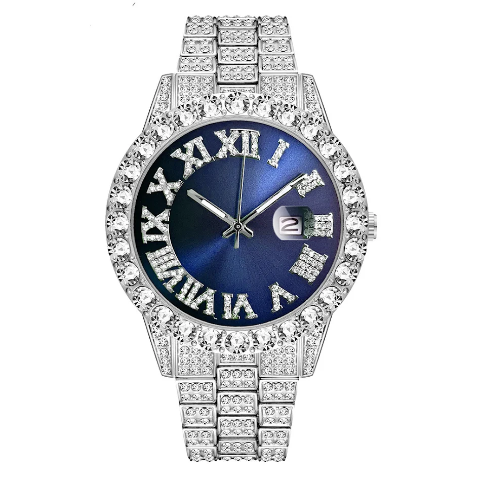 Montre quartz bracelet acier diamants complets avec calendrier. Élégance et précision pour sublimer votre poignet au quotidien