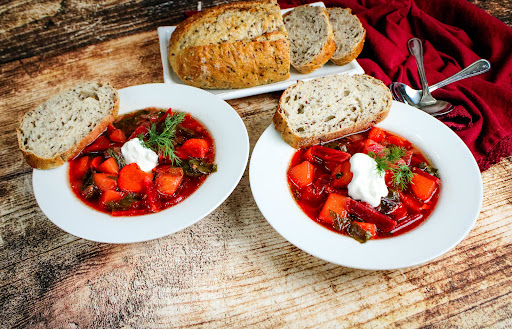 Two bowls of Hearty Borscht.