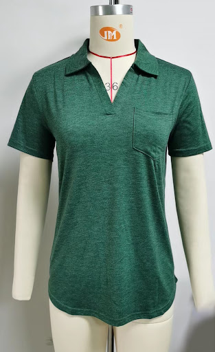 Title 2, Solid Color Short Sleeved Lapel Pocket Loose Fi...