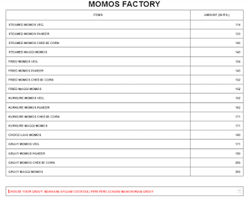 Momos Factory menu 