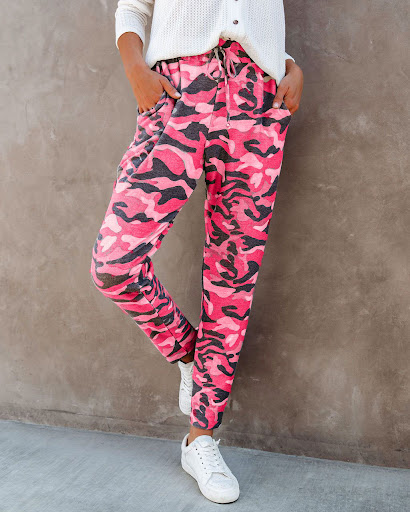 Title 4, Camouflage Print Elastic Waist Casual All-Match...