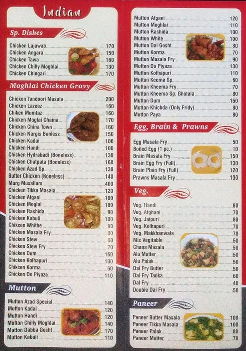 Azad Restaurant menu 