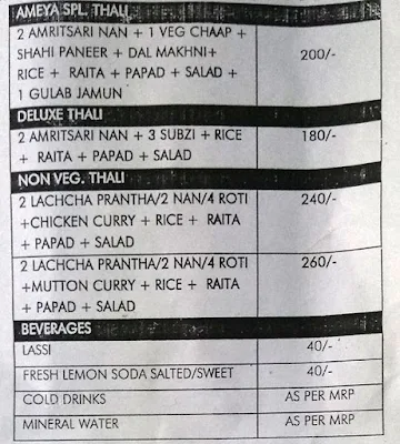 Ameya Food Cafe menu 