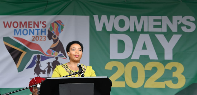 KwaZulu-Natal premier Nomusa Dube-Ncube addresses the crowd at a Women's Day event in KwaMashu.