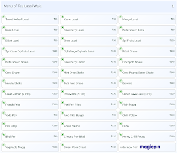 Tau Lassi Wala menu 