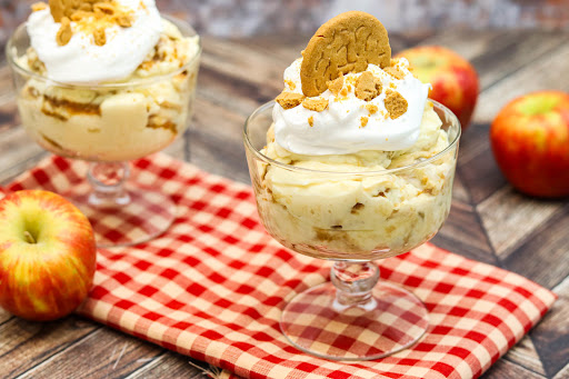 Apple Pie Pudding in a serving glass.