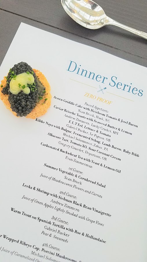 Zero Proof Dinner for Feast 2018 Dinner Series, Caviar Brioche Toasts with Seaweed Butter and Lemon by Andrew Zimmern