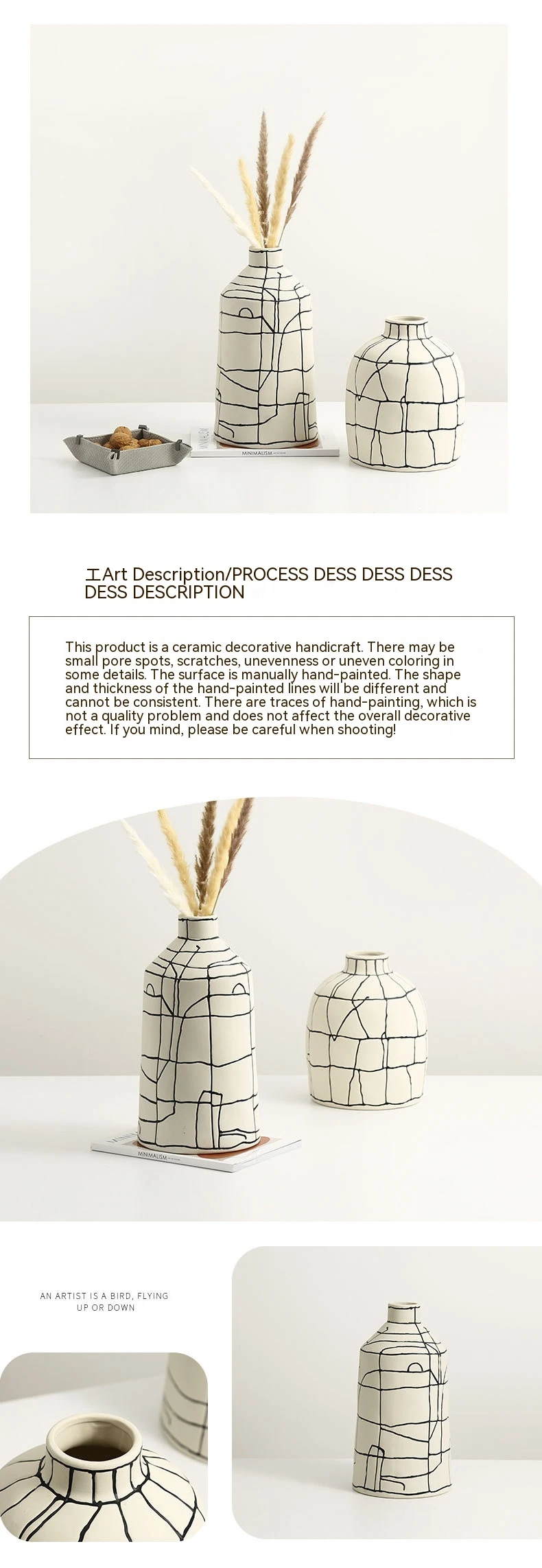 Italian Minimalist Hand-painted Line Narrow Opening Ceramic Vase. A stylish vase perfect for adding a touch of elegance 