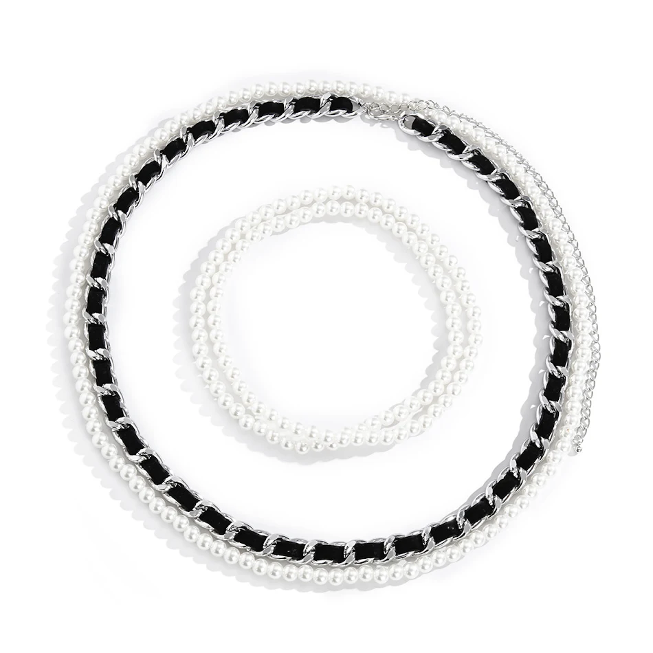 Chaîne de corps femme avec chaîne en aluminium, ceinture en cuir PU et perles, multicouches. Sublimez votre tenue et votre élégance. Accessoire parfait.