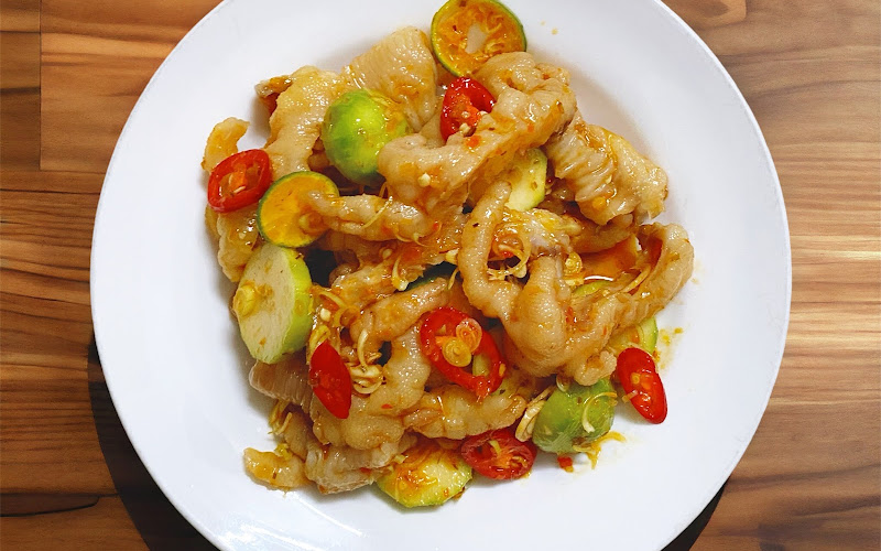 Chân Gà Sốt Thái - Thèm Chân Gà - Tóp Mỡ Rim Mắm Tỏi