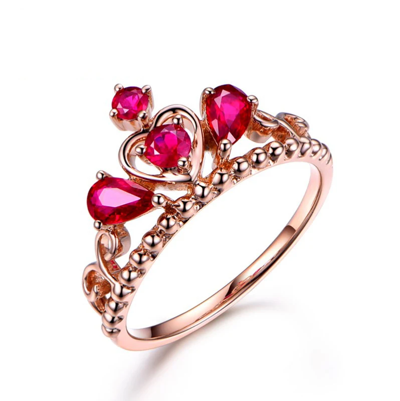 Kroon Temperament Simulatie Ring, rozerode toermalijn gekleurde edelsteen. Stijlvol en elegant accessoire.