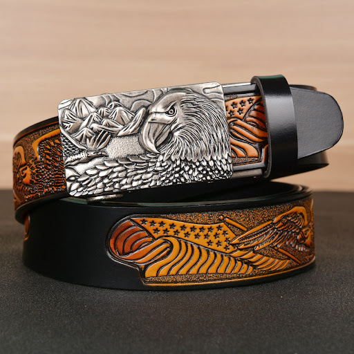 Title 5, Mens Fashion Belt Eagle Wings Embossing. Eleva...