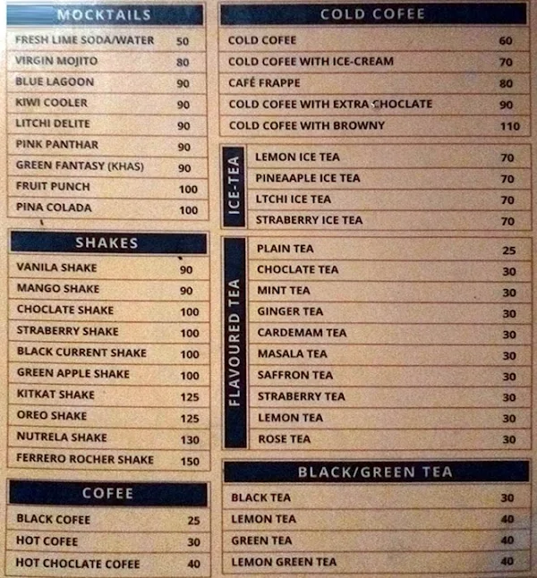 Cafe Unplugged menu 