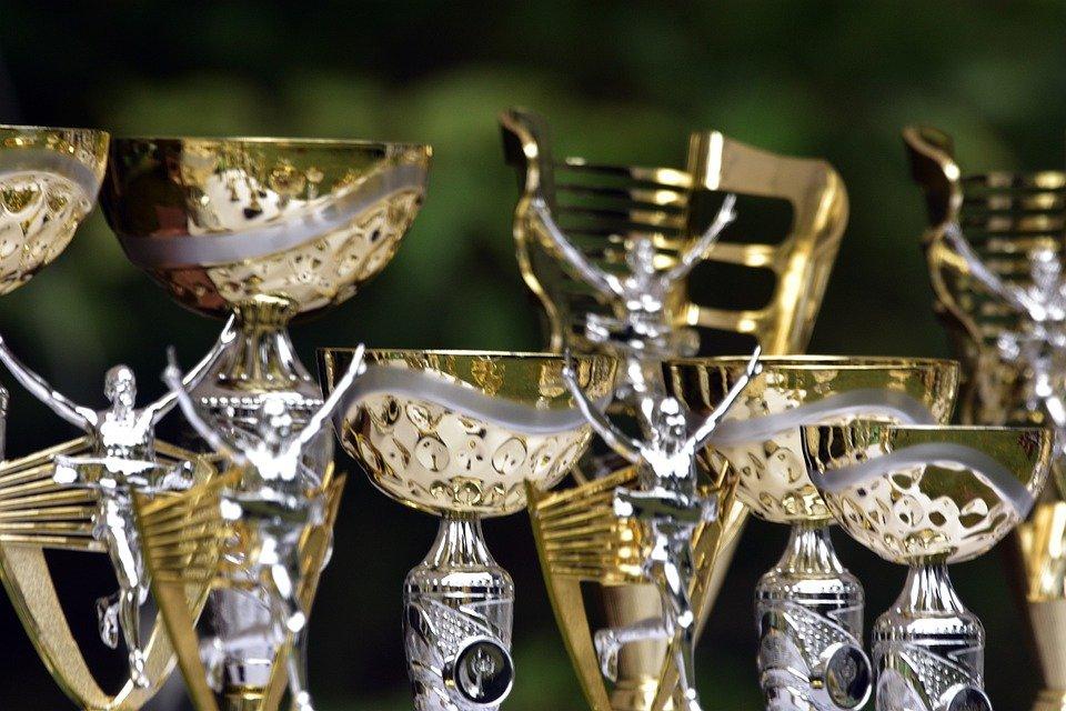 A set of gold and silver trophies