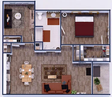 Two Bed, One Bath Floorplan Diagram