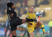 Banyana Banyana's Jermaine Seoposenwe challenges Jonna Andersson of Sweden in their Fifa Women's World Cup group G match at Wellington Regional Stadium on July 23 2023.