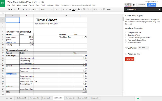 Screenshot of TimeSheet